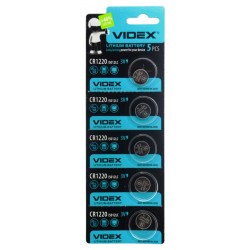 Батарейка, CR1220, літієва, таблетка, 3V, 5шт/уп, Videx